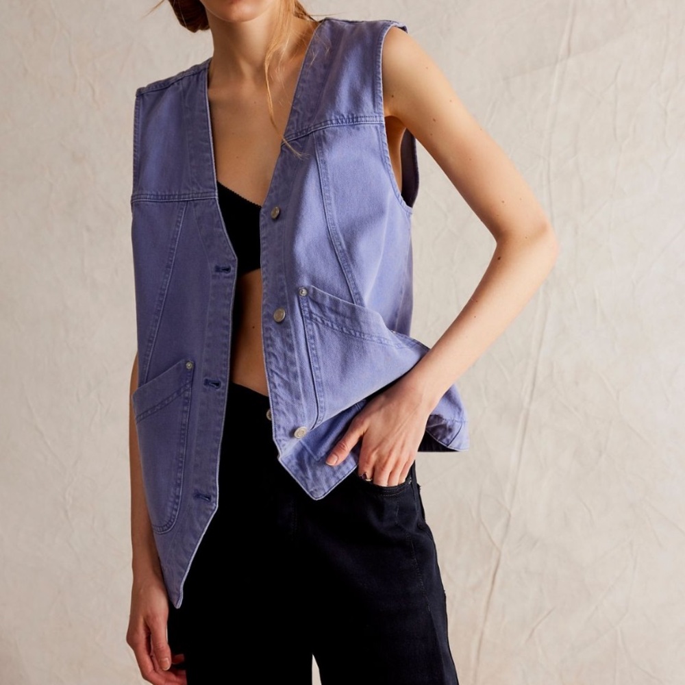 NWT! Free People We The Free Valerie Waistcoat Vest Blue Heron Large - Picture 3 of 15
